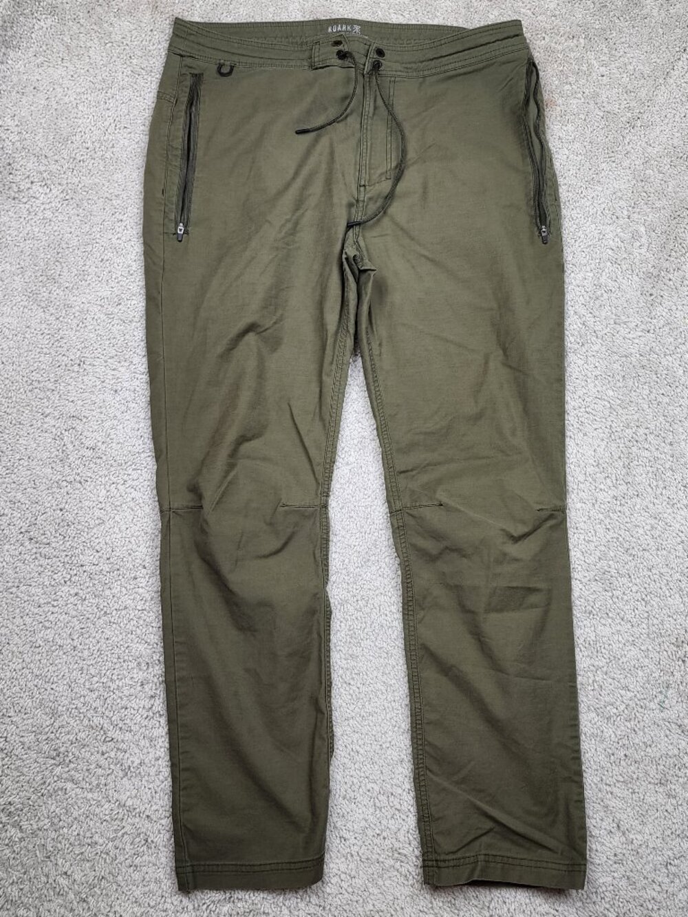 Roark Pants Mens 34x29 Green Canvas Chino Elastic Waist Drawstring Travel Casual